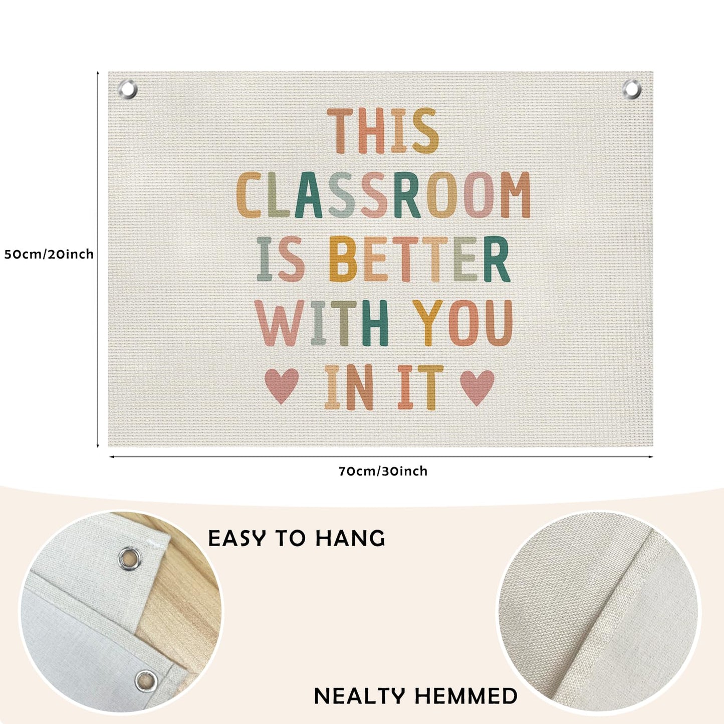 QROZIAR Boho Classroom Decor for Teacher, Cute Neutral Classroom Must Haves Wall Decor, Welcome Sign Canvas Banner Wall Hanging Banner Flag, Back To School Wall Flags for Nursery Classroom Teacher, This Classroom Is Better With You In It 30x20 inchs