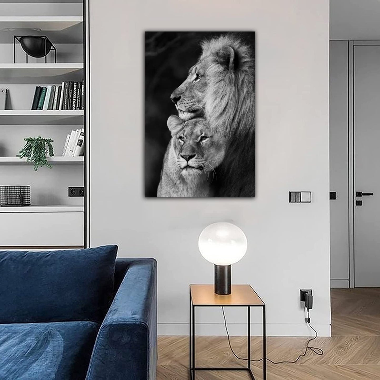 RAOMAAE Lion and Lioness Hug Poster Black and White Animal Lion Wall Art Picture Print Canvas Painting Modern Home Living Room Decor Poster (40x60cm-No Frame)