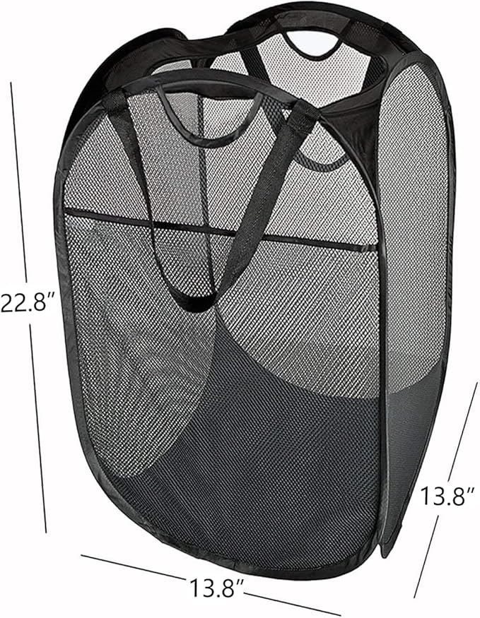 2 Pcs Strong Mesh Pop up Laundry Hamper,House Again Collapsible Laundry Basket with Durable Handles Solid Bottom High Carbon Steel Frame, Space-Saving, Easy to Open and Fold Flat for Storage(Black)