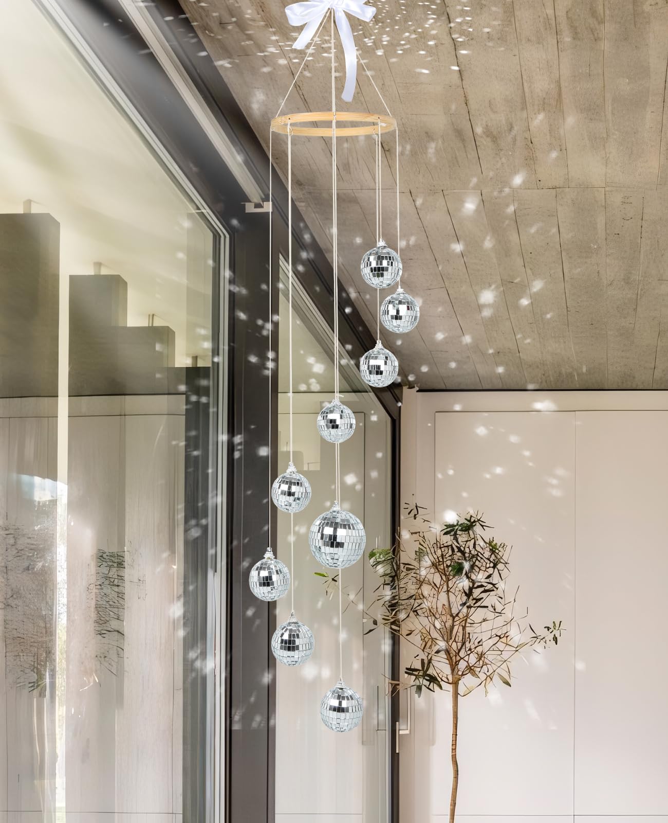 AceList Disco Ball Decor Sun Catcher Hanging Spiral Spinner 35 Inch Handmade Spiral Design with Big Disco Balls for Window Home Party Wedding Birthday Decoration, Indoor Use