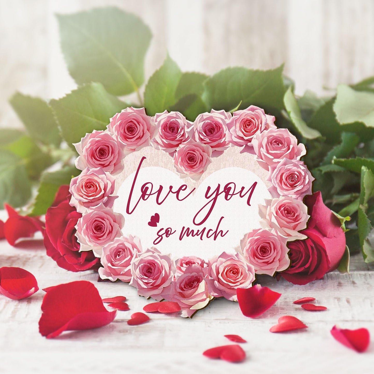 VGICH Romantic Wall Decor Love You So Much Heart - Pink Wooden Sign for Home, Office, Farmhouse and Bedroom 13.7x10.2 Inches