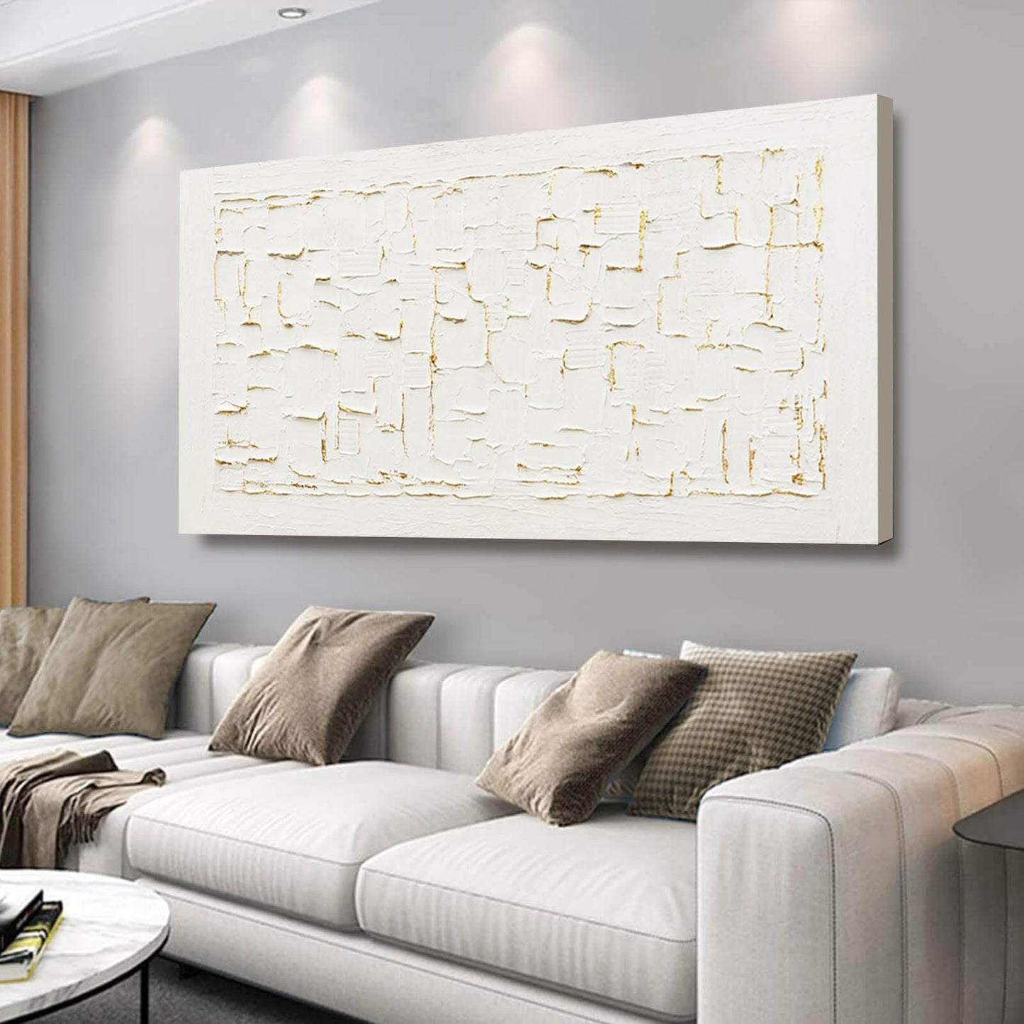 SOUGUAN Textured Wall Art Block Wall Painting Abstract Canvas Wall Pictures 24"x48" Art Posters for Office Artwork for Living Room