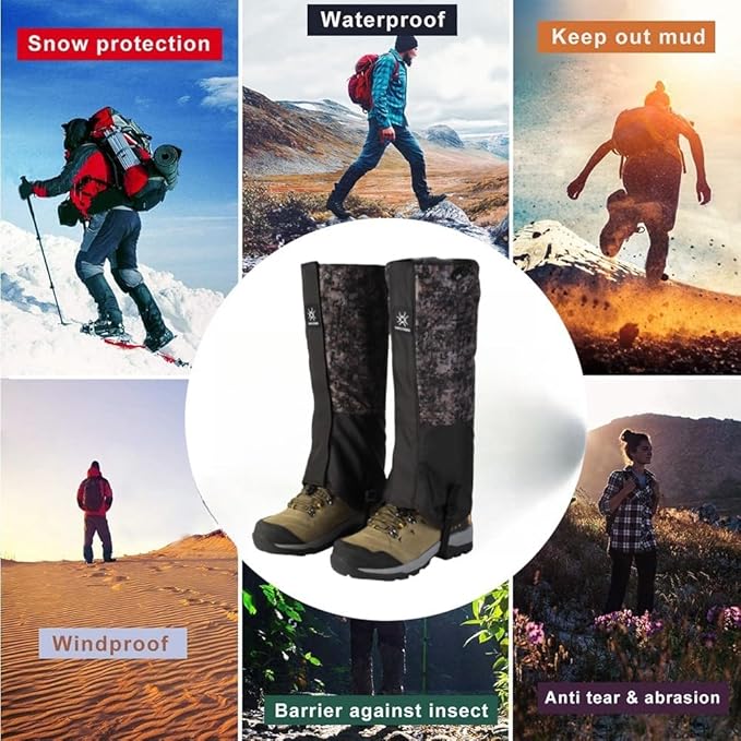 Waterproof Hiking Gaiters,Snow Boot Gaiters with Rubber Foot Strap,Lightweight and Adjustable,for Men and Women Hiking,Skiing,Mountaineering,Walking,etc.
