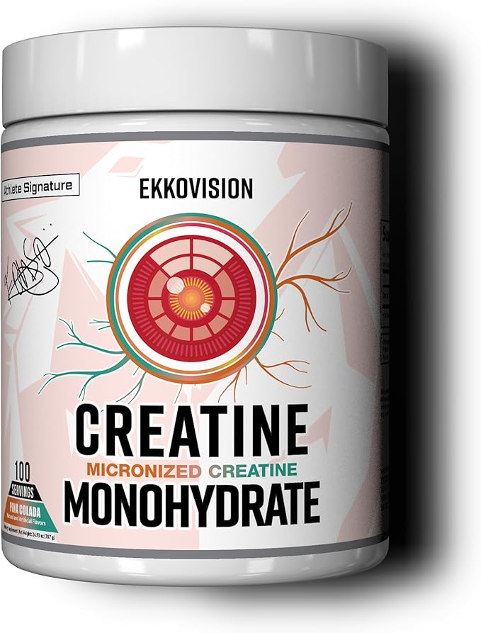 Ekkovision Creatine Monohydrate Powder, Micronized, Pina Colada, Pre Workout & Post Workout Supplement for Men & Women, Energy Support, Easy to Mix in Shakes, Smoothies & Beverages, 100 Servings