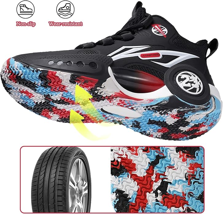 JMFCHI Kids Basketball Shoes High-top Sports Shoes Sneakers Durable Lace-up Non-Slip Running Shoes Secure for Little Kids Big Kids and Boys Girls