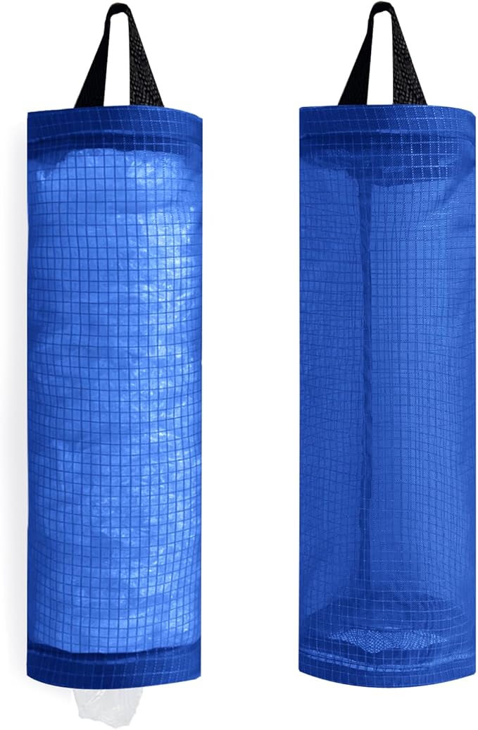 TOGETRUE Plastic Bag Holder, Mesh Grocery Bag Holder Hanging Storage Bag Dispenser (Navy Blue 2 Packs)