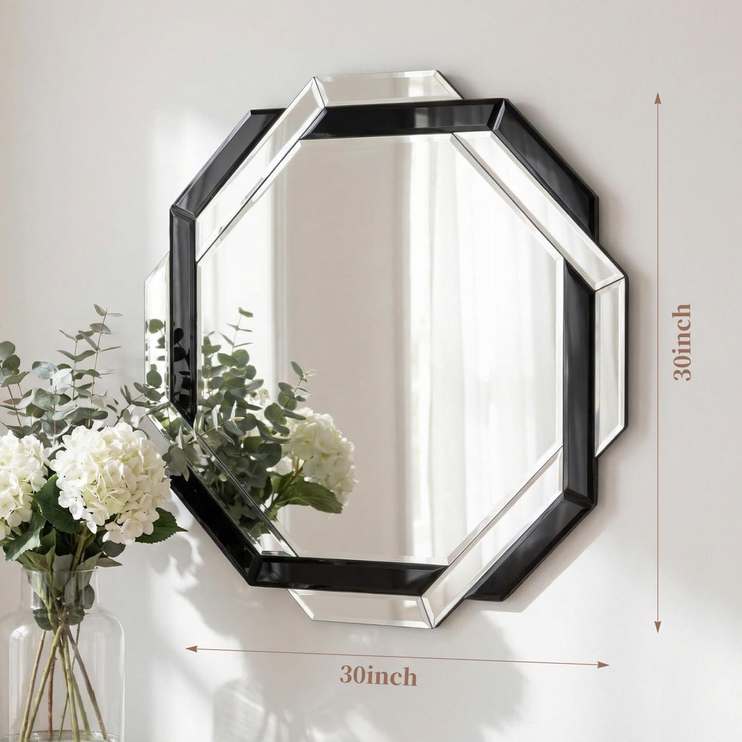 Vercraft Bathroom Mirror Decorative Beveled Edge Frameless Mirror Wall Mirrors Hexagon Silver Polished for Wall Bathroom Vanity Room Bedroom Living Room and Enter Way (30"×30")