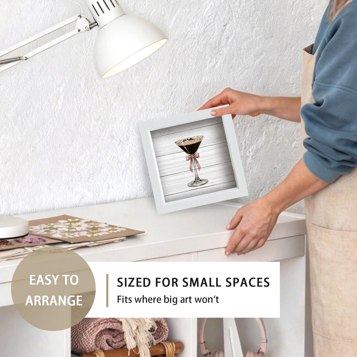 Nitelat Espresso Martini Bar Signs Decor, Espresso Martini Gifts, Preppy Pink Bow Cocktail Wooden Frame Block Signs for Home Bar Cart Girls Room Bedroom Desk Tabletop Shelf Wall Decorations