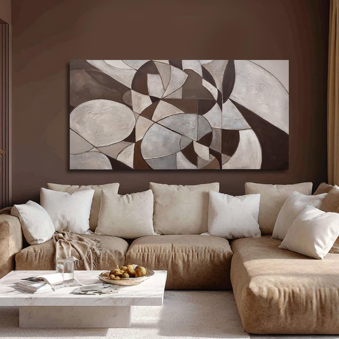 WINKAILIN Abstract Wall Art Grey and Brown Canvas Wall Decor Minimalist Geometric Print Beige Pictures Posters Home Decor For Living room bedroom kitchen 29x58 inch