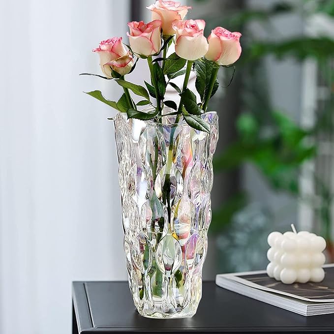 CEMABT 9.5inch 3.4 lb Glass Vases for Flowers Unbreakable Thickened Morden vase for Tables Centerpieces,Colorful,Vintage and Clear Rose Large Flower vases for Bouquet Unique Gifts（Colorful）