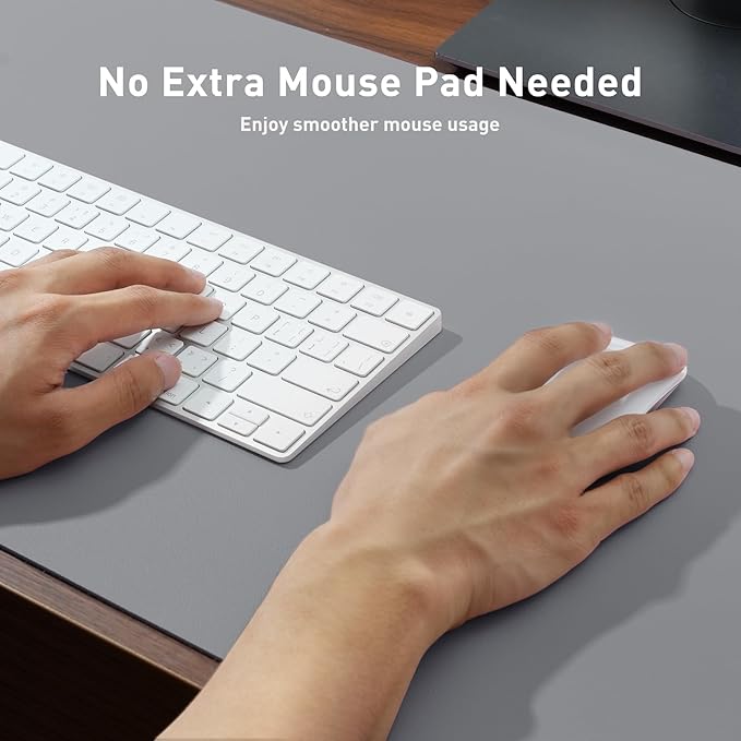 Aothia Faux Leather Desk Mat - Non-Slip PU Leather Desk Blotter, Waterproof Writing Surface, Large Desk Pad for Office & Home (Light Grey, 55" x 24")