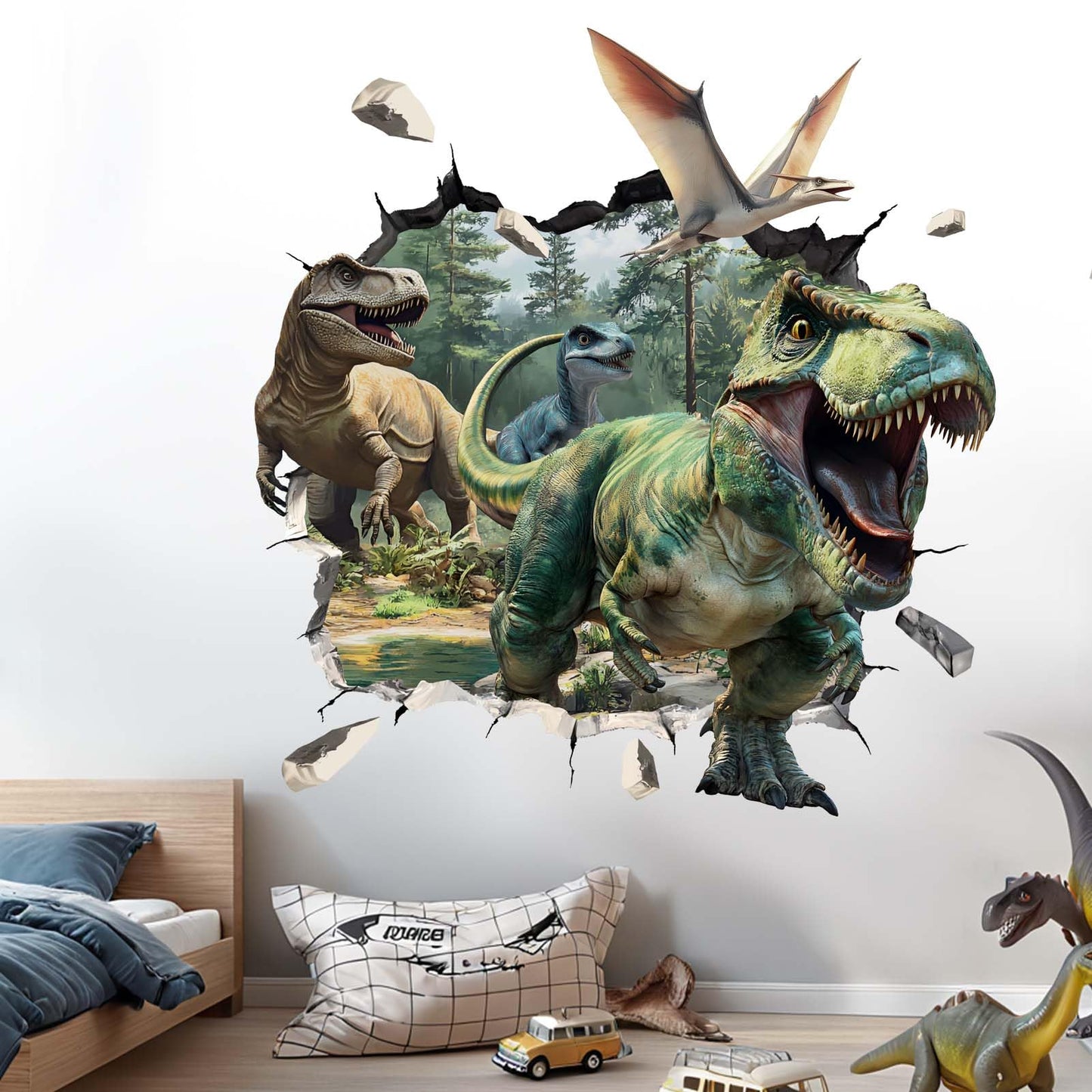 Amimagen 3D Dinosaur Wall Stickers - Tropical Palm Tree Leaf Dino Wall Decals - Nursery Kids Baby Boys Room Daycare Playroom Classroom Wall Decor