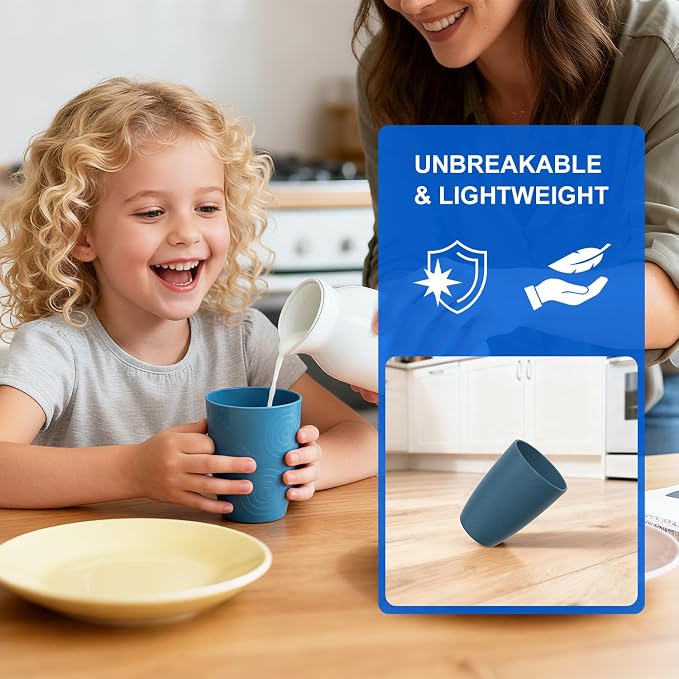Wheat Straw Drinking Cups Set of 6, 16 OZ Unbreakable & Lightweight Plastic Cups Reusable, Dishwasher Safe Tumblers for Camping, Kitchen, RV, Party， Dark Blue