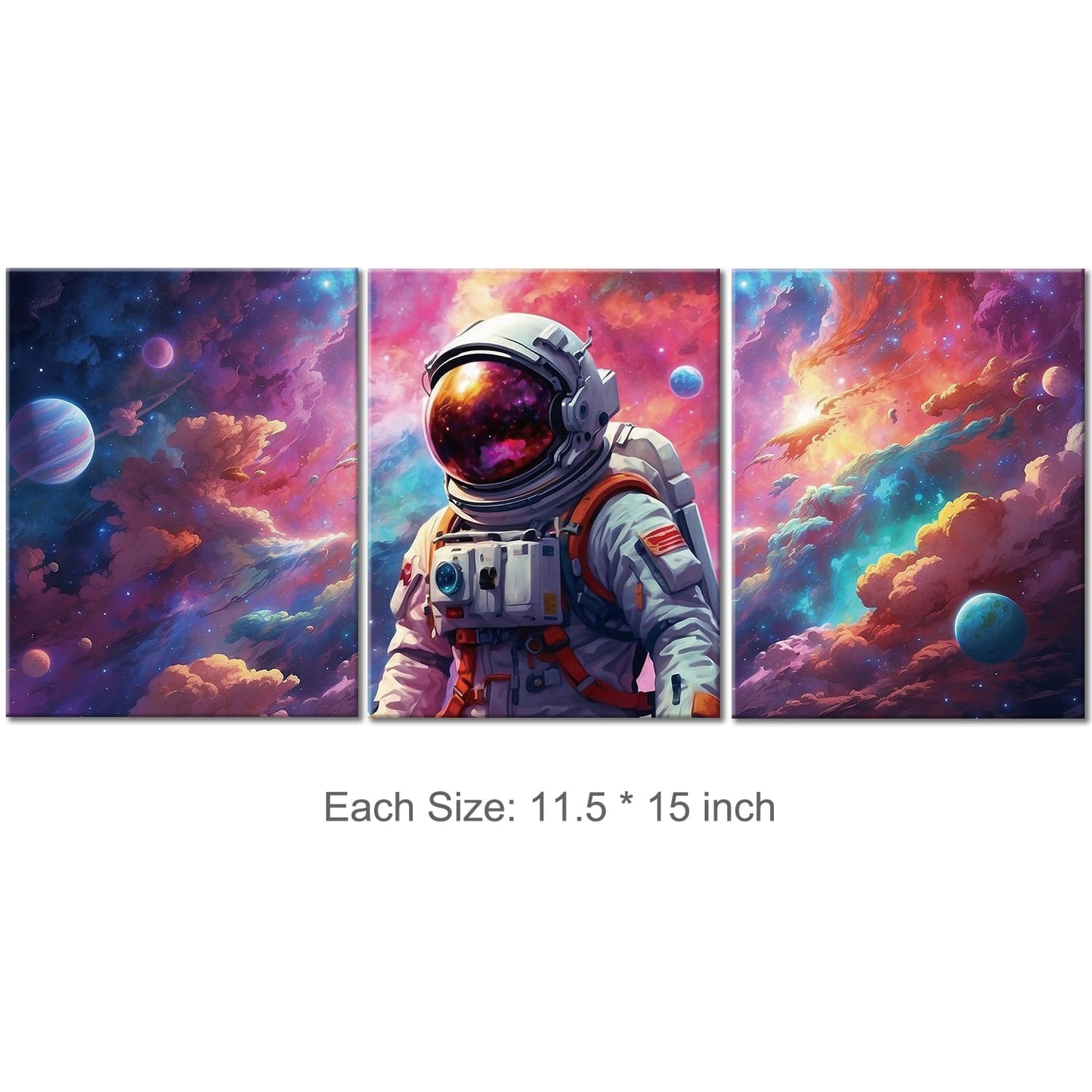 Outer Space Room Decor Astronaut Wall Art Canvas Prints Framed Artwork Space Themed Bedroom Playroom Nursery Decorations, Teen Boy Girl Room Decor, 3 Panels
