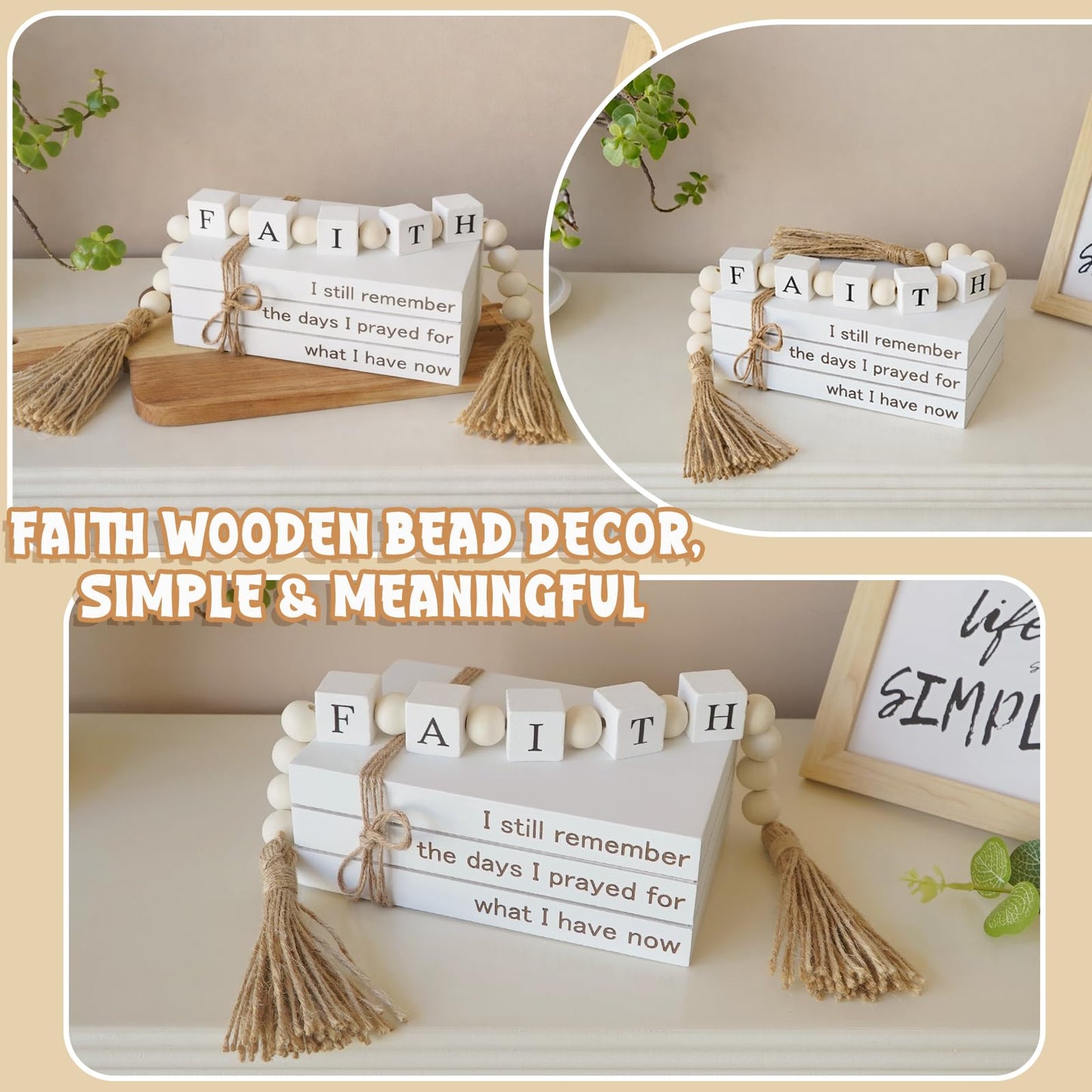 Farmhouse White Fake Decorative Books for Home Office Decor - Religion Christian Faith Aesthetic for Living Room, Console Table, Bookshelf, Tv Stand, Entryway