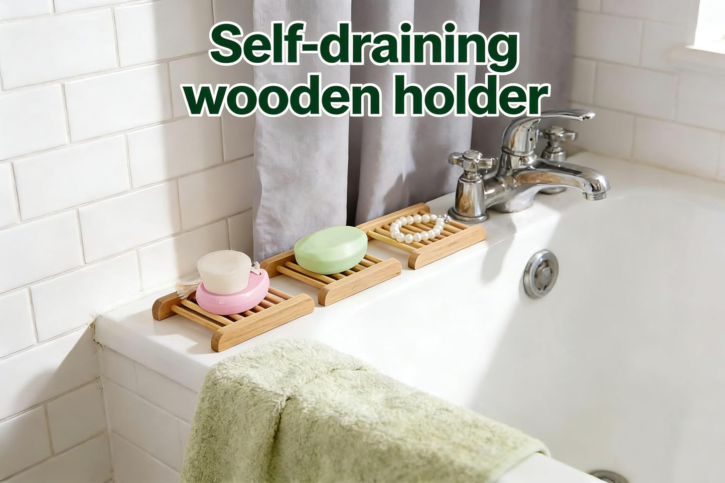2-Pack Bamboo Soap Tray Set - Self-Draining Wooden Soap Holder for Bathroom, Shower & Kitchen