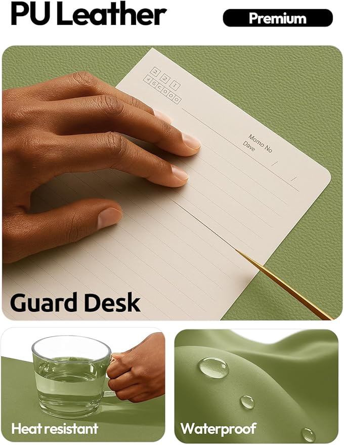 YSAGi Leather Desk Protector, Office Mat, Large Mouse Mat, Non-Slip PU Leather Blotter, Laptop Desk Mat, Waterproof Writing Pad for Office and Home(Green, 63" x 17.2")