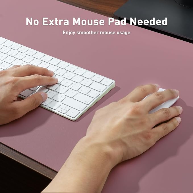 Aothia Faux Leather Desk Mat - Non-Slip PU Leather Desk Blotter, Waterproof Writing Surface, Large Desk Pad for Office & Home (Dark Pink, 55" x 17")