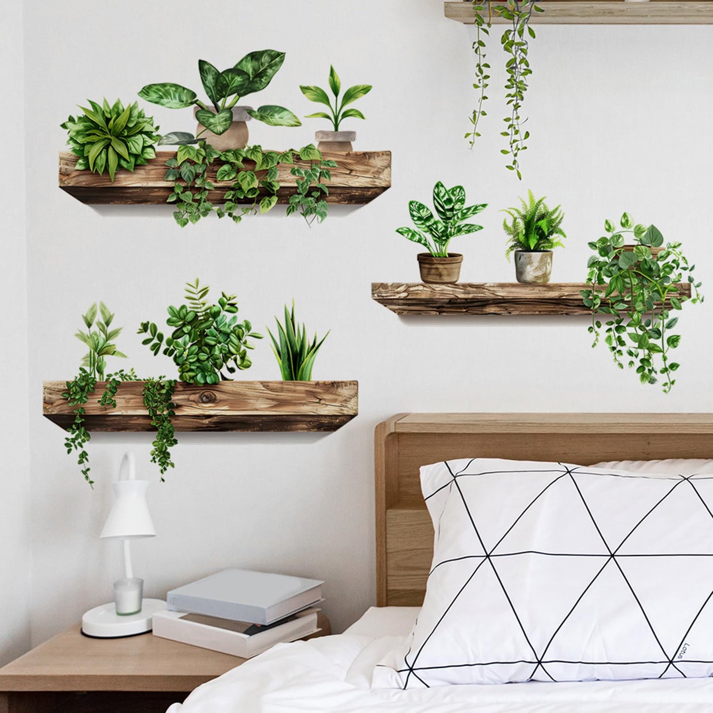 Green Plant Wall Decals 3D Bonsai Tropical Betterfly Wall Sticker Creative Vinyl Peel and Stick Removable Wall Art Decor for Living Room Bedroom Home Office (Green Plant 3)