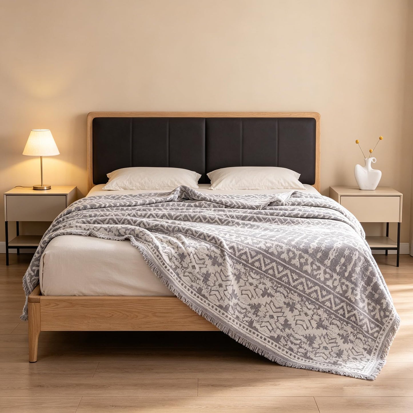 STACYPIK Thick Ethnic Geometric Sofa Cover for Loveseat, Soft Washable Gray Chenille Couch Cover for 3 Cushion Couch, L Shape Sofa Slipcover for Living Room, Multi-use Couch Cover Blanket-71X150IN