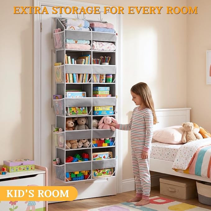 2 Pack Over The Door Organizer 5 Tiers, Extra Large Behind Door Storage of 10 Compartments, 80 lbs Weight Capacity Over Door Organizer, Door Hanging Organizer for Closet, Diaper Organizer, Light Gray