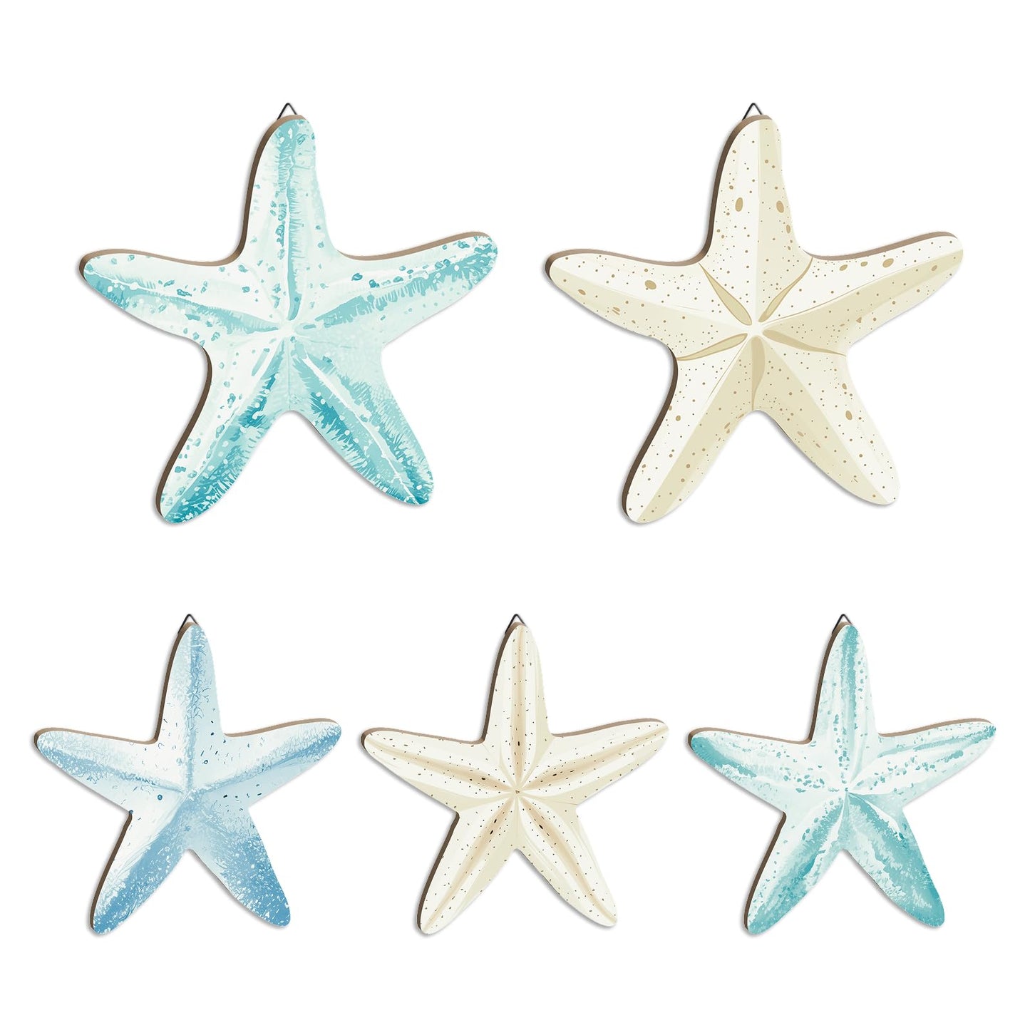 Putuo Decor Coastal Nautical Starfish MDF Wall Art Set of 5 Beach Wall Decor Coastal Hanging Décor for Bathroom, Living Room, Patio (Flat, It's Not 3D, Not Real Starfish)