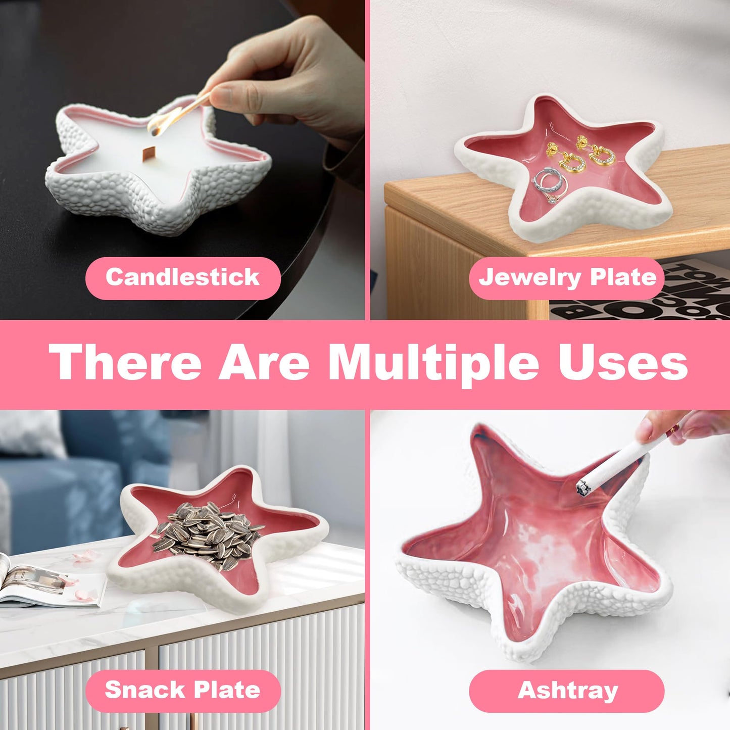 YITOBA Ceramic Seashell Jewelry Dish tray, Small Shell Trinket Dish, Jewelry Holder Dish Plate for Rings Earring, Aesthetic Decorative Key Bowl, Ocean Beach Pink Coastal Room Decor (Pink)