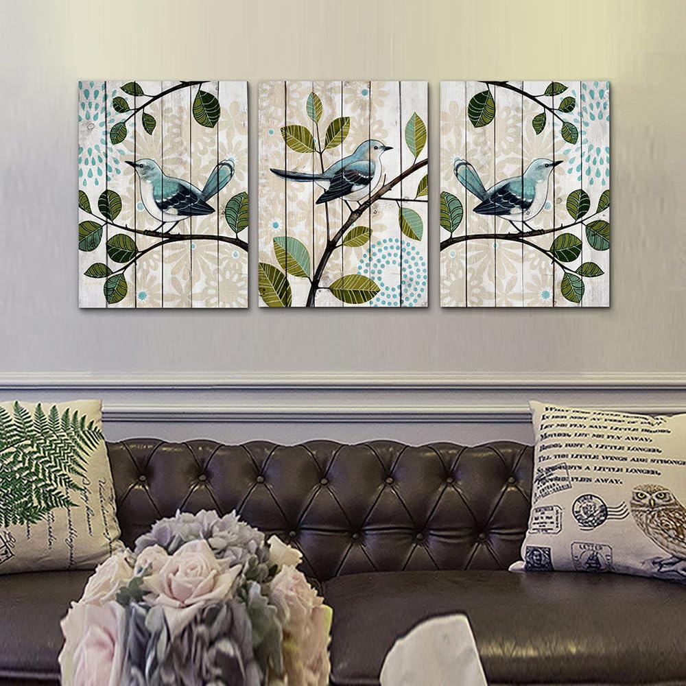 DZRWUBHS Canvas Wall Art For Living Room Farmhouse Wall Decor For Bedroom Kitchen Wall Decoration Bird On The Branch Wall Painting Abstract Wall Pictures Artwork Room Home Decor 3 Piece Prints Art