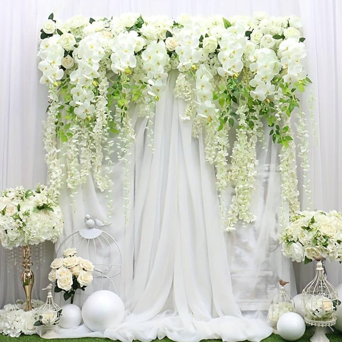 WONICE Artificial Wisteria Hanging Flowers Fake Wisteria Flower Garland Silk Vines Rattan Decor for Home Wedding Arch Wall Garden Greenery Bedroom Outdoor Office Party Decoration (12, White)