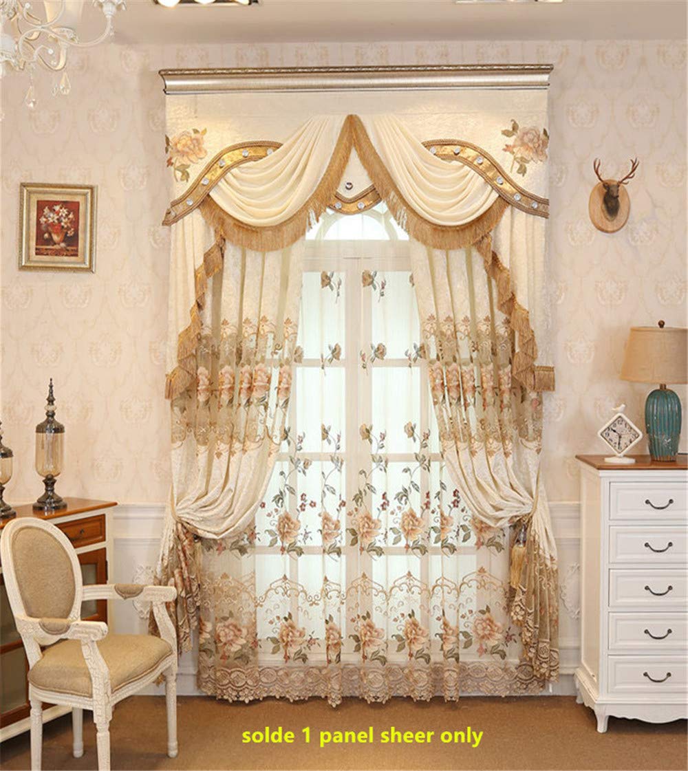 WPKIRA Delicate European Embroidered Floral Sheer Curtains Rod Pocket Royal Romantic Window Treatment Voile Curtain for Bedroom/Villa Natural Light Flow Luxury Tulle Curtain 1 Panel W40 x L84 inch