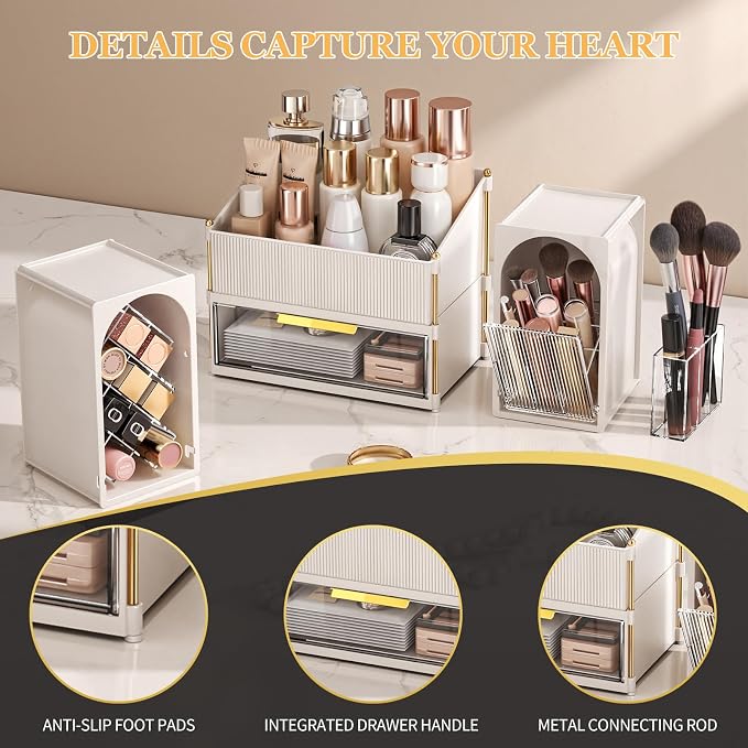 Modular Makeup Organizer, Clear Acrylic Cosmetic Storage Box with Drawer, Vanity Countertop Organizer for Makeup, Skincare and Beauty Accessories – Multiple Styles