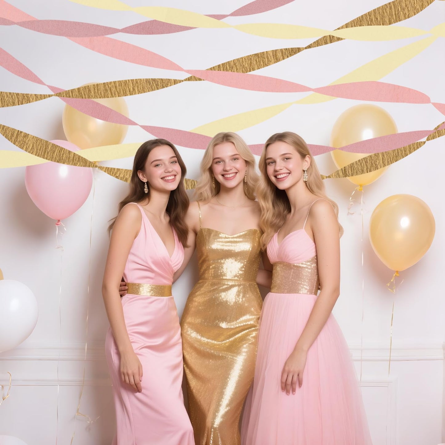 Riqiaqia Streamers Party Decorations,8 Rolls Pink Gold Crepe Paper Streamers for Wedding, Birthday, Bachelorette, Bridal Showerand Baby Shower Girl