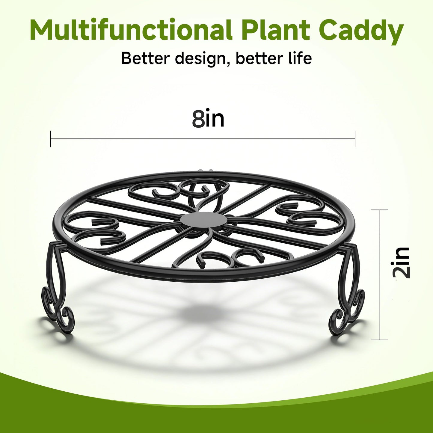 3-Pack Wrought Iron Plant Stands for Outdoor & Indoor Use, Heavy Duty Rustproof Metal Pot Stand Holder, Single Short Round Black Base for Patio Garden Porch Plants Flower Pots Planter Riser 8Inch
