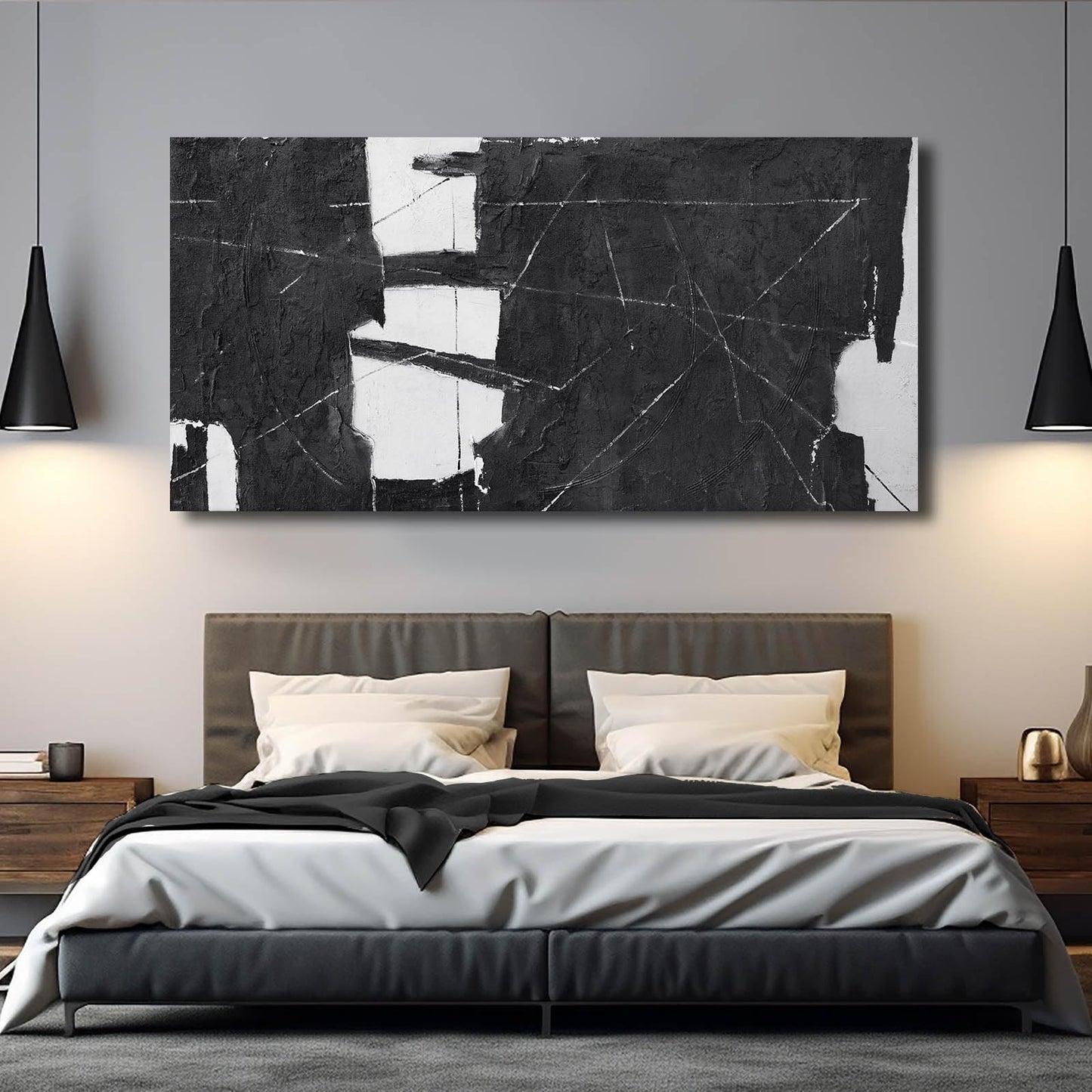 VAYIMDH Black Art Large Abstract Wall Decor for Living Room Black and White Painting on Canvas Line Prints for Walls Office Home Decorations 29x58 Inches