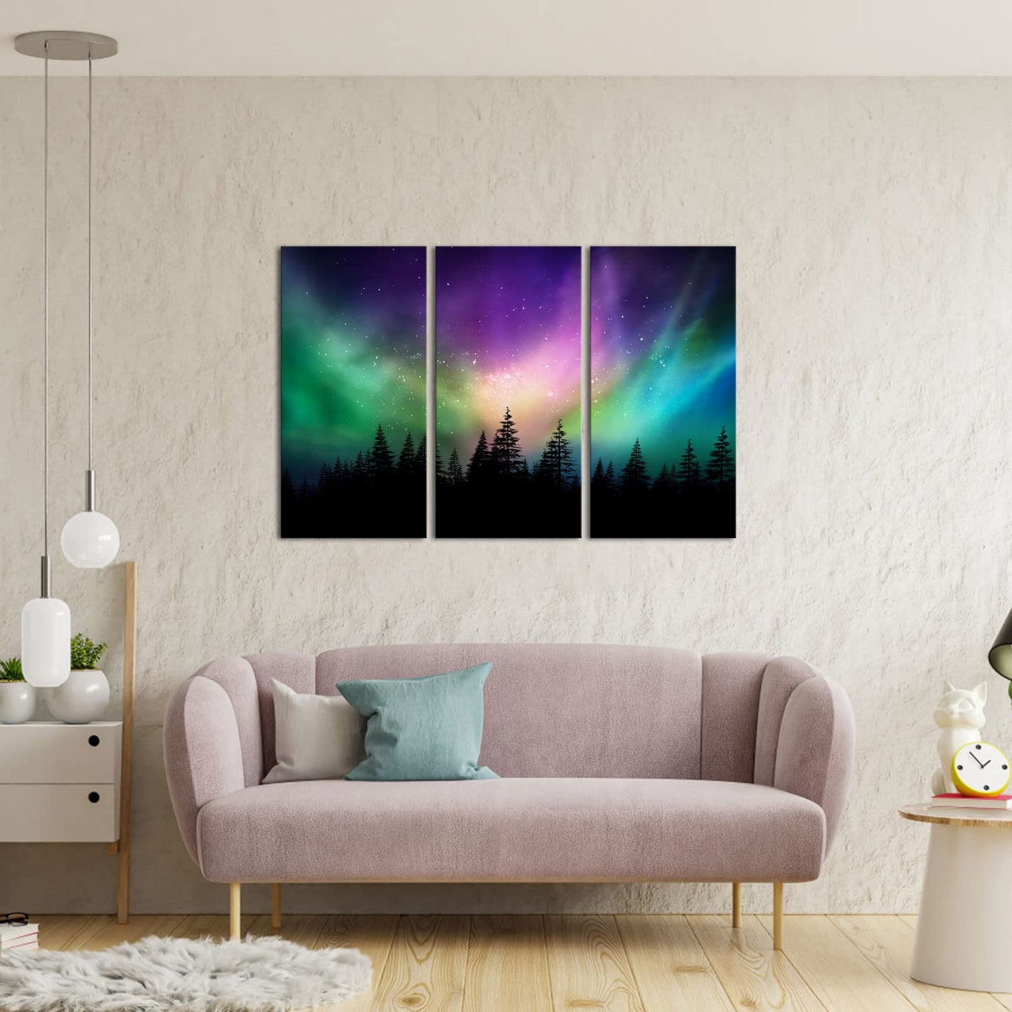 Innopics Northern Lights Wall Art Green Aurora Starry Home Decor Forests Landscape Pictures Photography Canvas Prints Art for Living Room Bedroom Offices 12" W x 24" H x3PCS