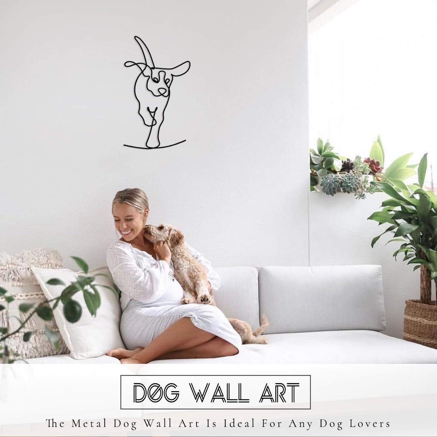 TYLCC Black Metal Dog Wall Decor Minimalist Abstract Dog Wall Art Line Drawing Art for Living Room Bedroom Decorations (Lovable)