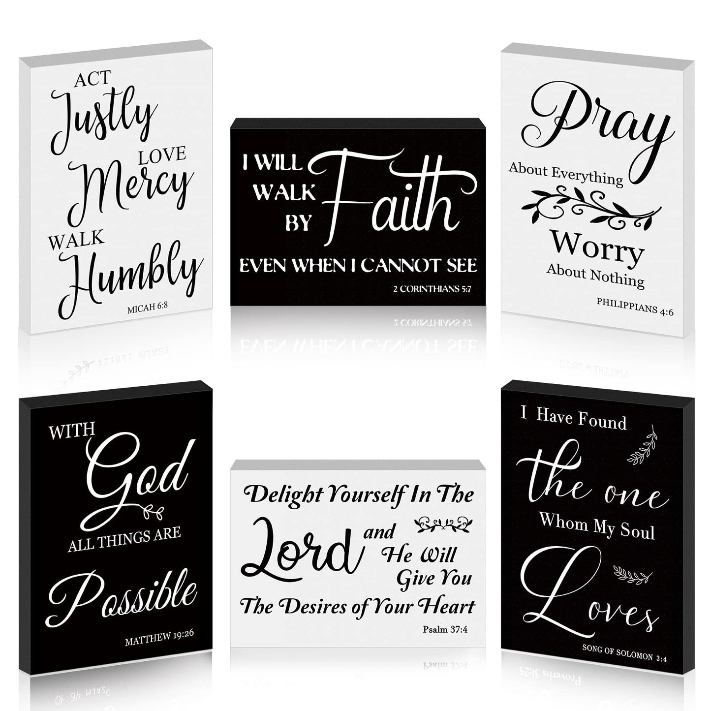 6 Pcs Mini Christian Wooden Signs Bible Verse Decor Inspirational Scripture Wood Block Be Still and Know Religious Plaque Art Church Party Favor Wall Home, 3.5x2.5x0.47 in(Cute Style)