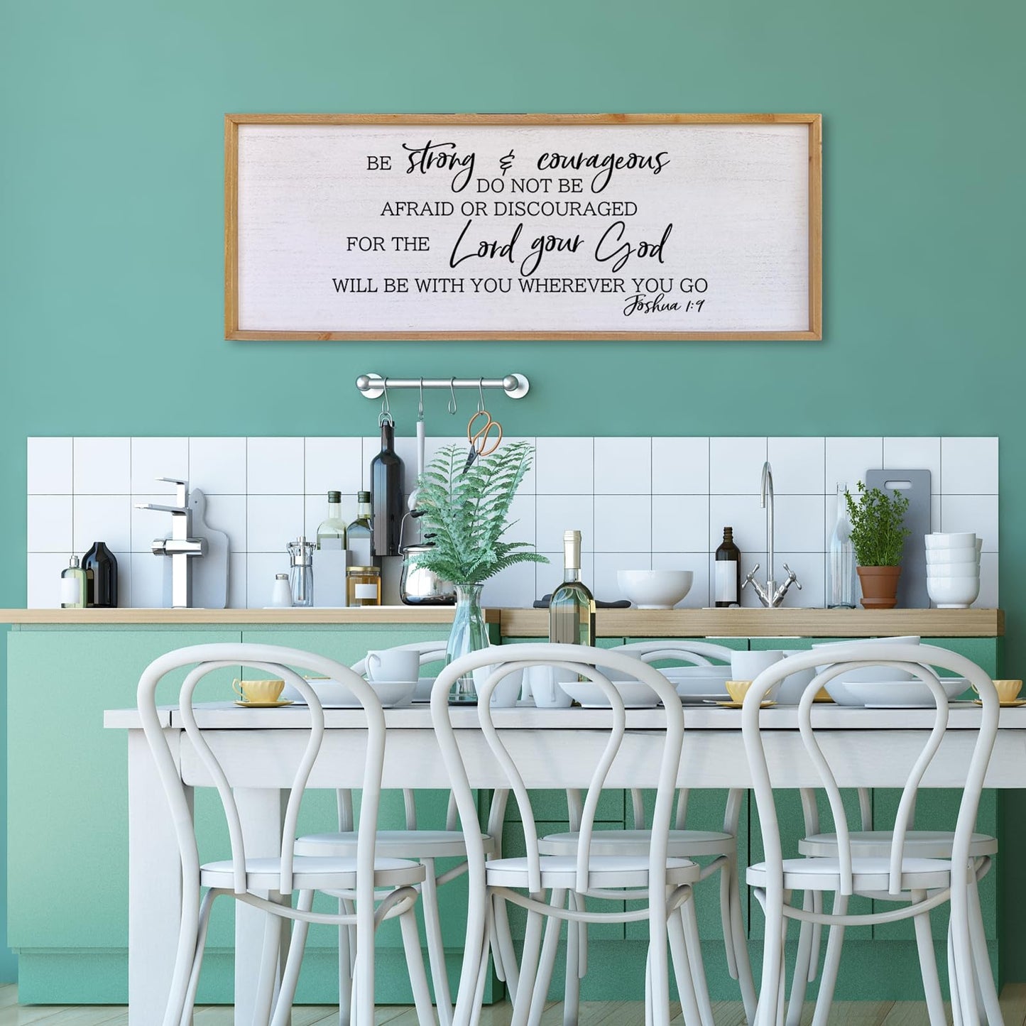 Be Strong And Courageous Sign Wall Decor 40"x15" Large Farmhouse Living Room Plaque Joshua 1:9 Bible Verse Inspirational Quote Positive Faith Home Hanging Rustic Catholic Scripture Christian Art (Wood)