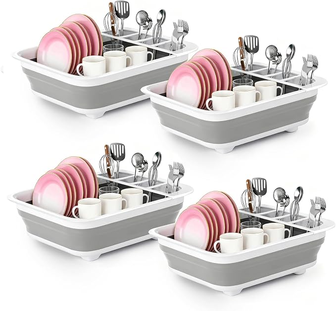 4 Pack Collapsible Dish Drying Rack Portable Dish Rack for Kitchen RV Campers Travel Trailer - Space Saving Kitchen Storage Tray, Send Goods from Local Warehouse