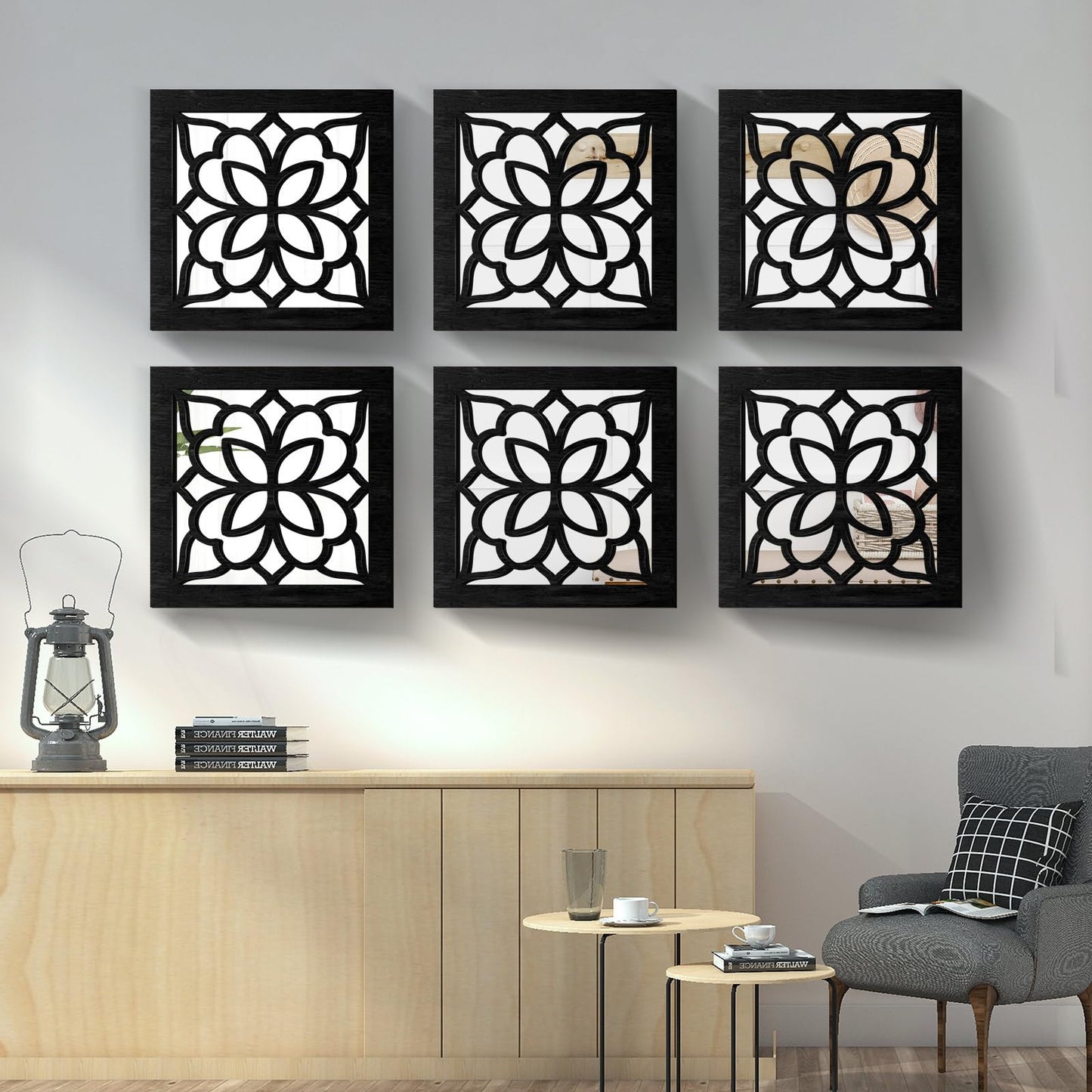 KOYILTD 2 PCS Square Wall Mirror,Rustic Farmhouse Wall Mirrors,12 inch Small Mirror Art (style2 Black)