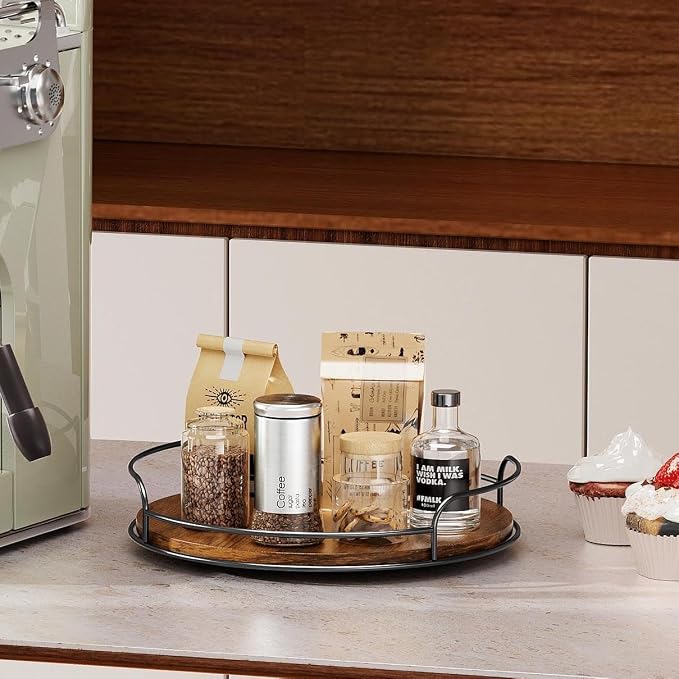 LAMU Lazy Susan Organizer, 11'' Lazy Susan Turntable for Cabinet, Table Top, Kitchen, Countertop, Bathroom, Pantry, Spice Organization, Wooden,1 Pack