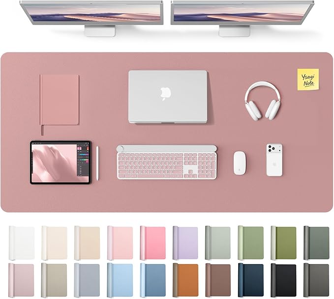YSAGi Leather Desk Pad Protector, Office Desk Mat, Large Mouse Pad, Non-Slip PU Leather Desk Blotter, Laptop Desk Pad, Waterproof Desk Writing Pad for Office and Home (Pale Mauve,55" x 24")