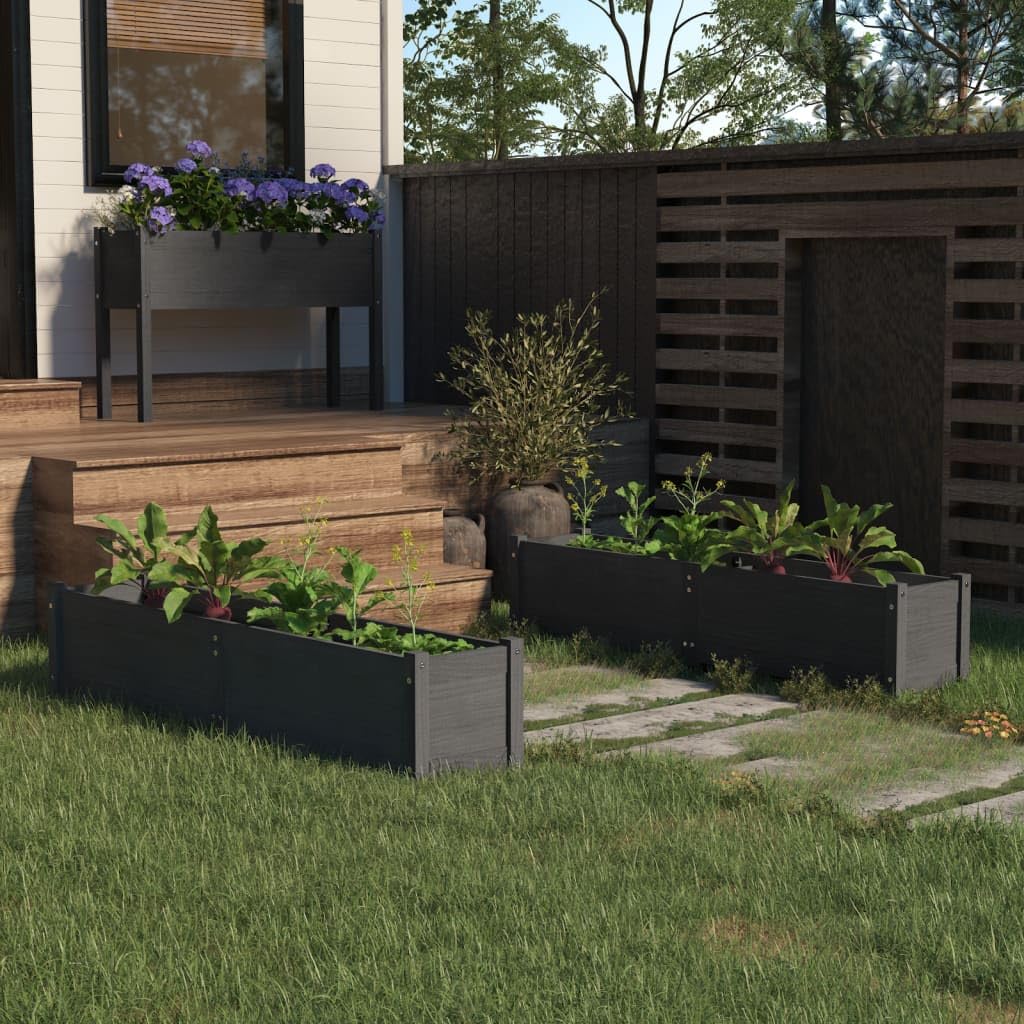 hliofuir Raised Garden Bed Set of 2 in Gray Solid Pinewood 59"x59"x12" Large Elevated Planter Box for Herbs Flowers Outdoor Patio Balcony Gardening