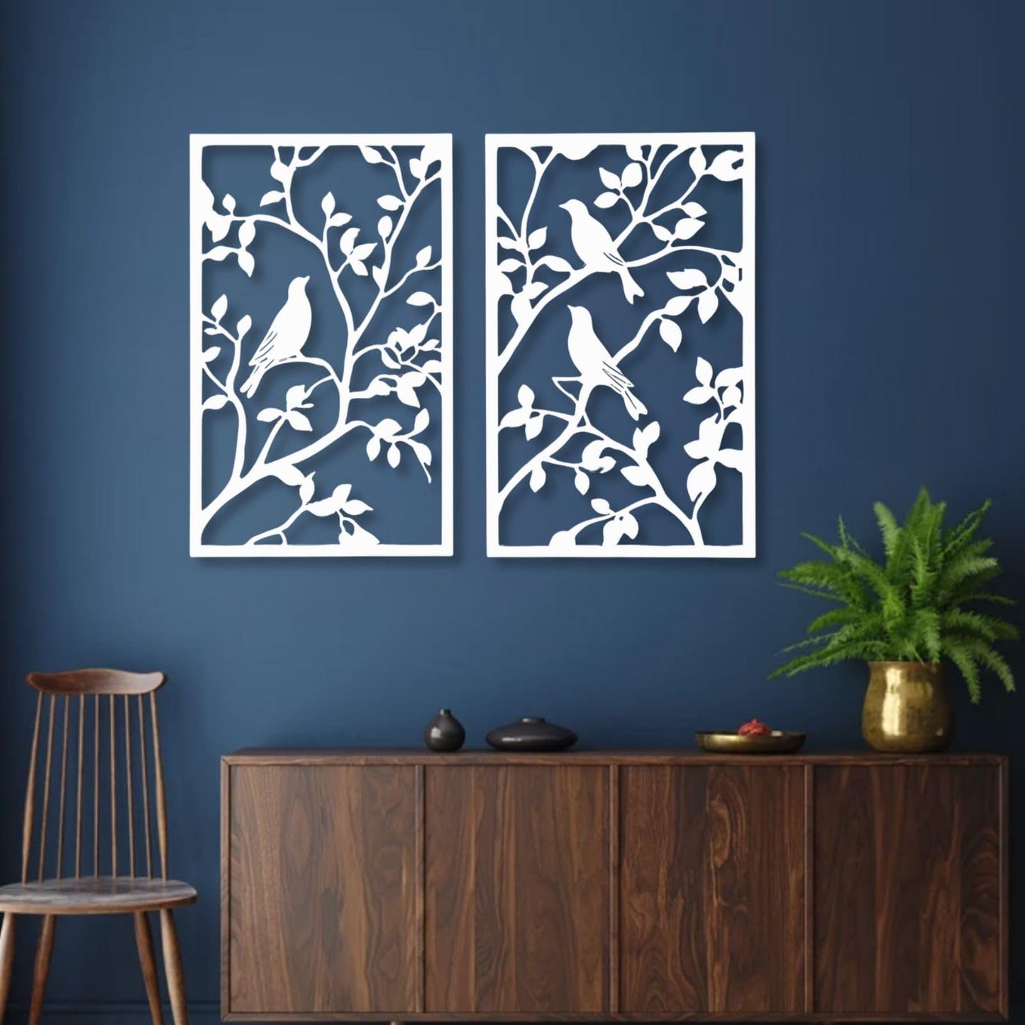 huefoam 2 Pieces Birds on a Branch Wall Decor, Metal Tree Branch Wall Decor, Metal Bird Wall Art for Living Room, Bedroom, Dining Room (Black, single:19"×12"/47×29cm(set of 2), metal art wall decor)