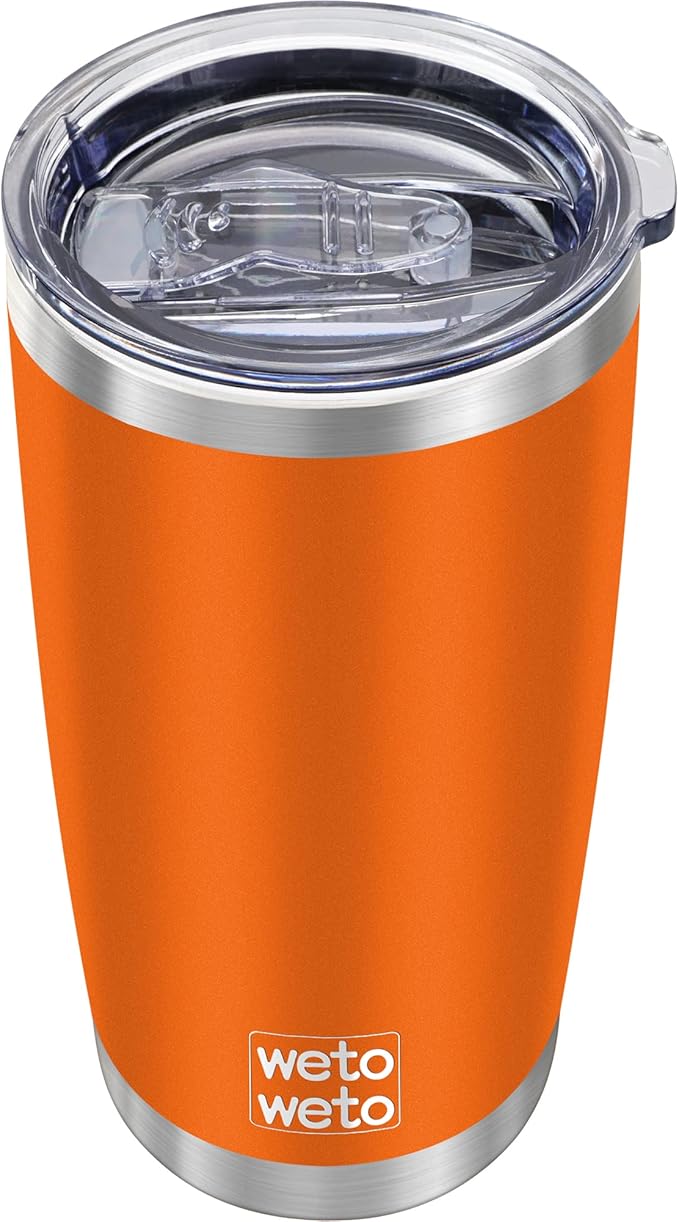 WETOWETO 20oz Insulated Stainless Steel Tumbler, Double Wall Vacuum Leak-proof Travel Coffee Mug, Powder Coated Water Cup (Orange, 1 Pack)
