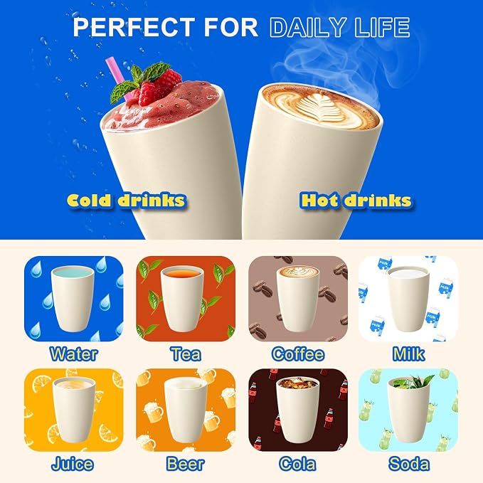 Wheat Straw Unbreakable Cups, Large Cups 20 OZ Set of 6, Alternative to Plastic Cups Reusable, Dishwasher Safe Tumblers & Water Glasses for Kitchen, Parties, Camping, RV, Beige