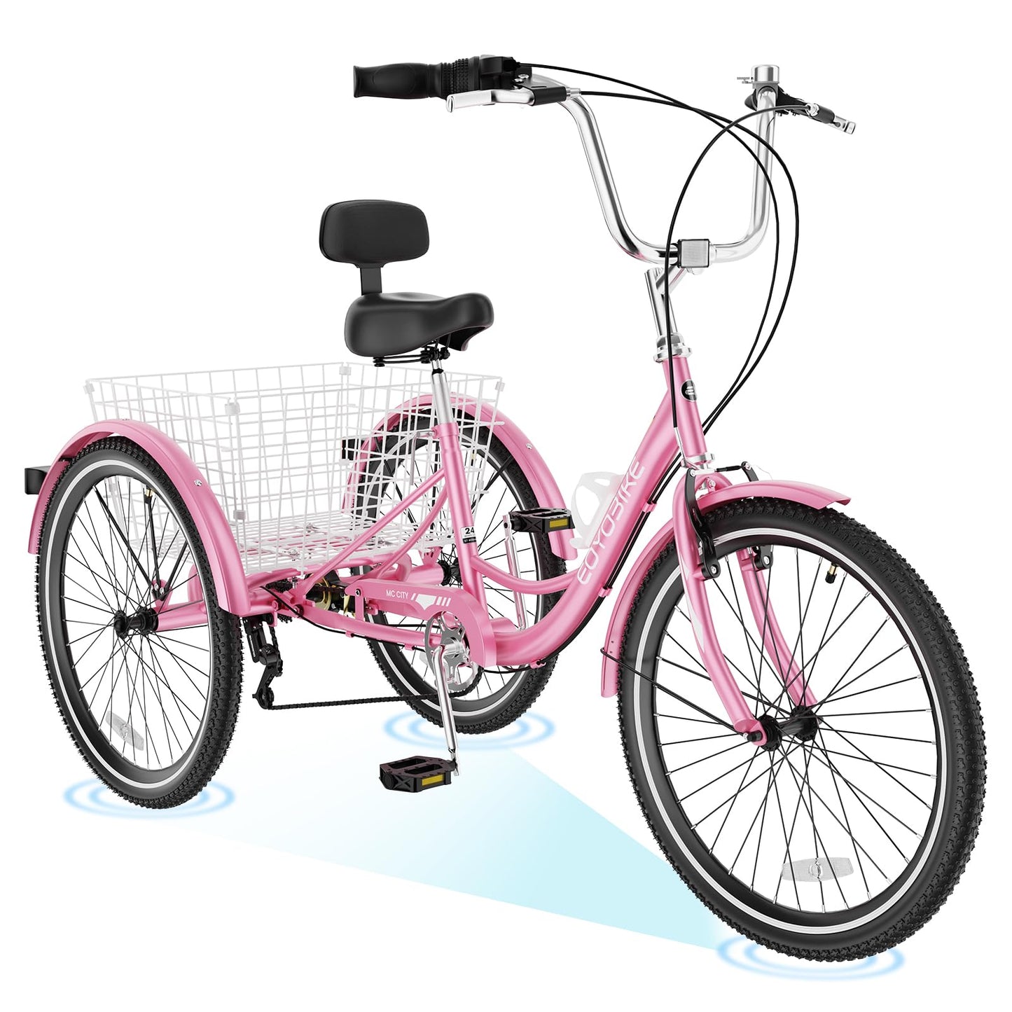 H&ZT Adult Tricycle, 3 Wheeled Bike, Trike Cruiser Bike, with 7-Speed Gear, Parking Brake Handle, Low Step, Large Rear Basket, Elderly Friendly, for Men, Women, and Teens