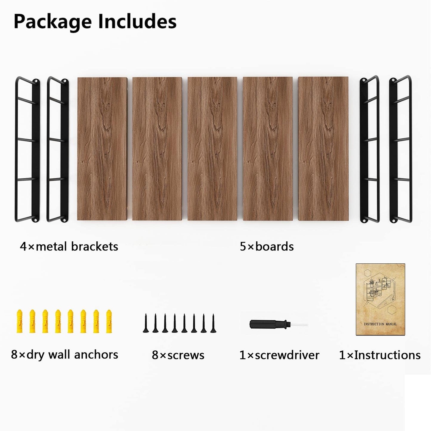 MXCSE Wall Shelves, Wall Mounted Bookshelves, DIY Floating Shelves for Wall, Wood Hanging Book Shelves for Room, Bedroom, Living Room, Easy Installation (Brown, 50W x 17H)