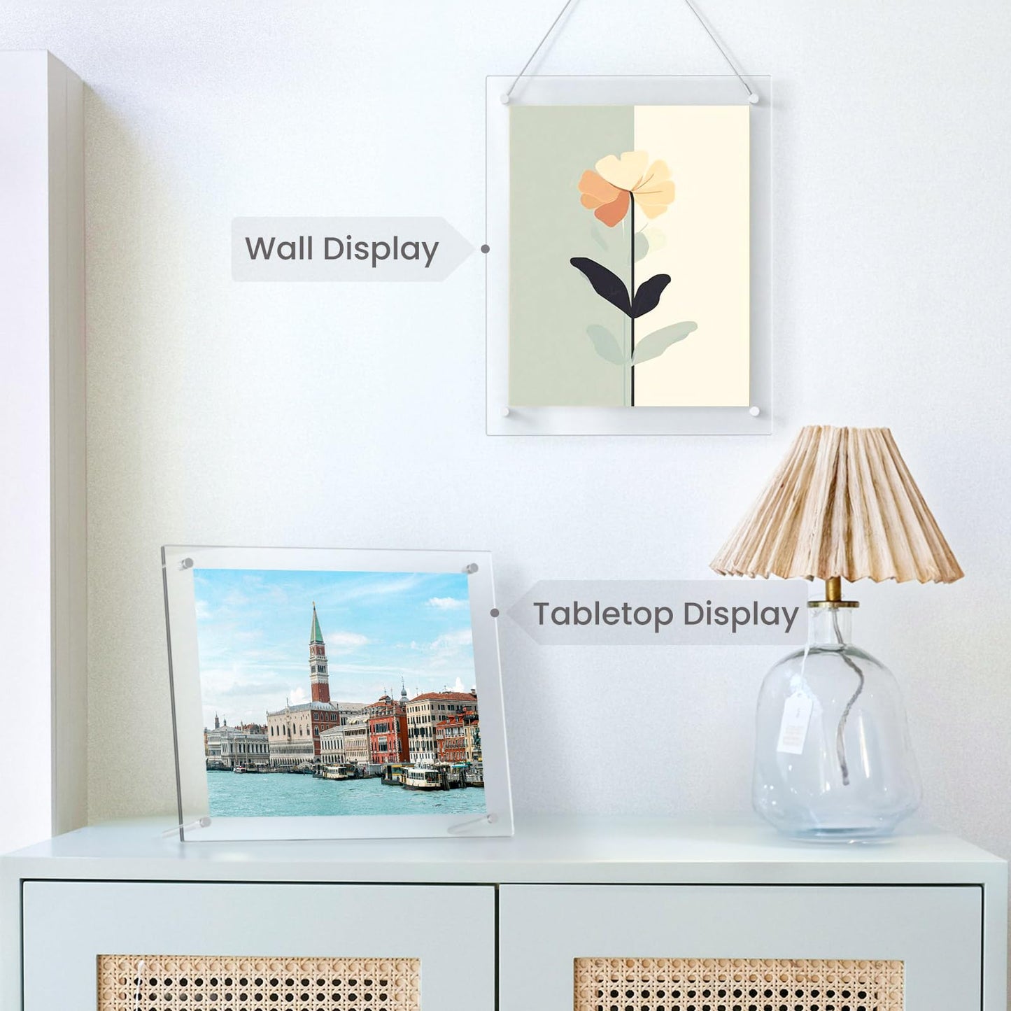 NIUBEE 8x10 Acrylic Picture Frame,Clear Frameless Photo Frame for Wall & Desktop Display Modern Floating Frame for Artwork Poster Diploma Certificate