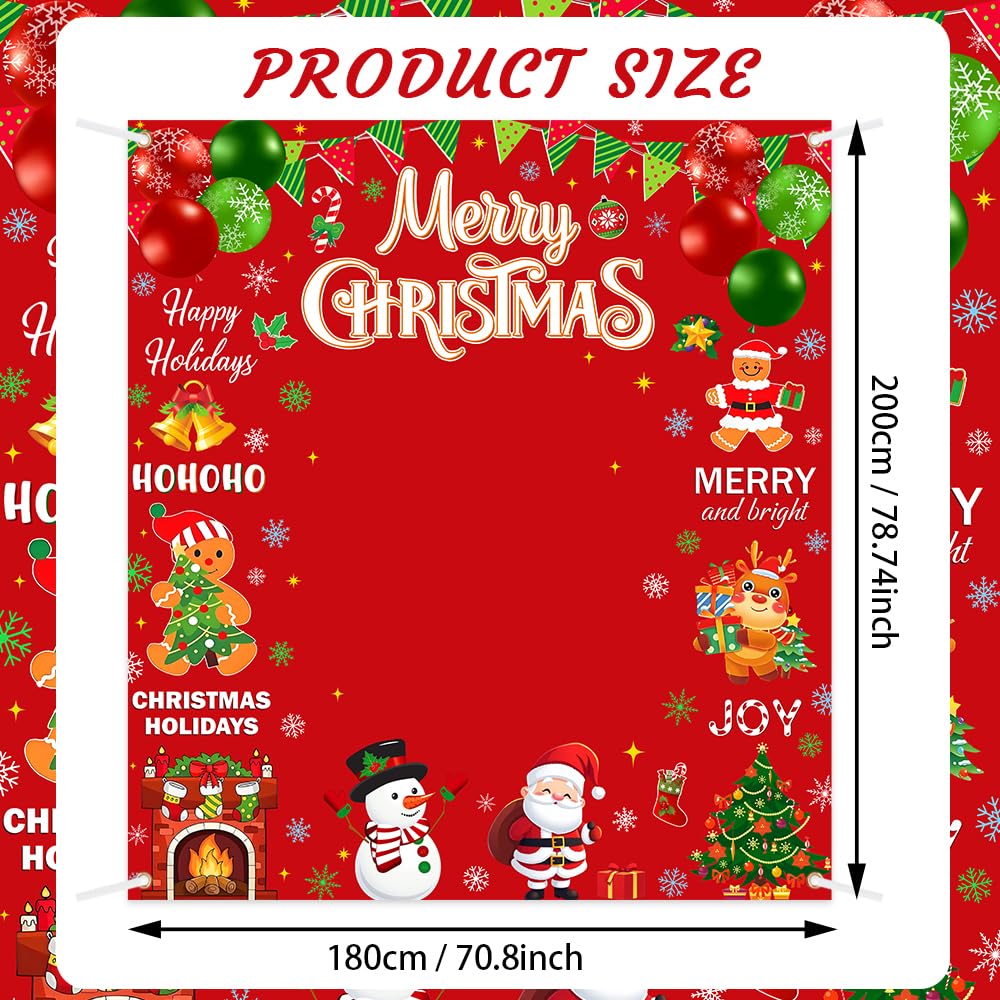 AIBIIN Red Merry Christmas Backdrop Banner for Happy Holiday Christmas Party Decoration, Red Santa Claus Candy Background for Winter Xmas Party Decorations 70.8x78.7 inch